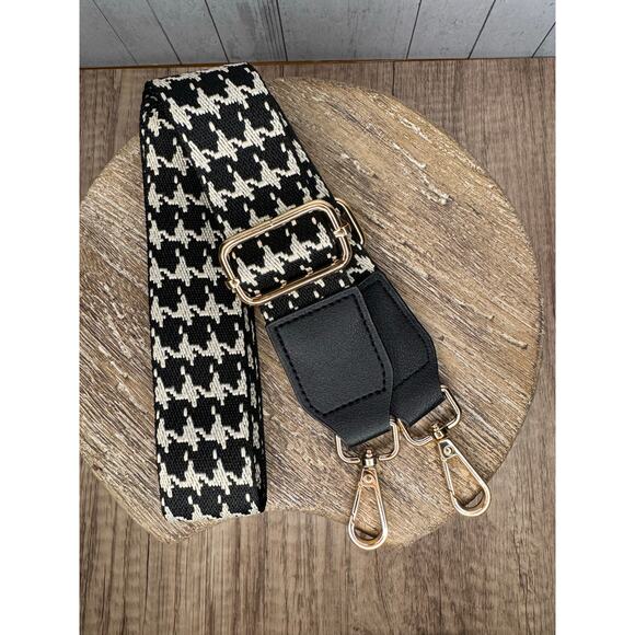 Wide Crossbody Strap Guitar Strap Herringbone Black White Bag Strap FAST SHIP - Picture 4 of 4
